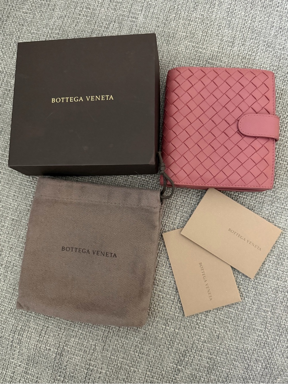 Bottega Veneta Intrecciato Woven Leather Wallet in Rose Pink Full Set